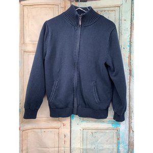Vintage LL Bean Knit Sweater with Flannel Lining ** Blue Full Zip